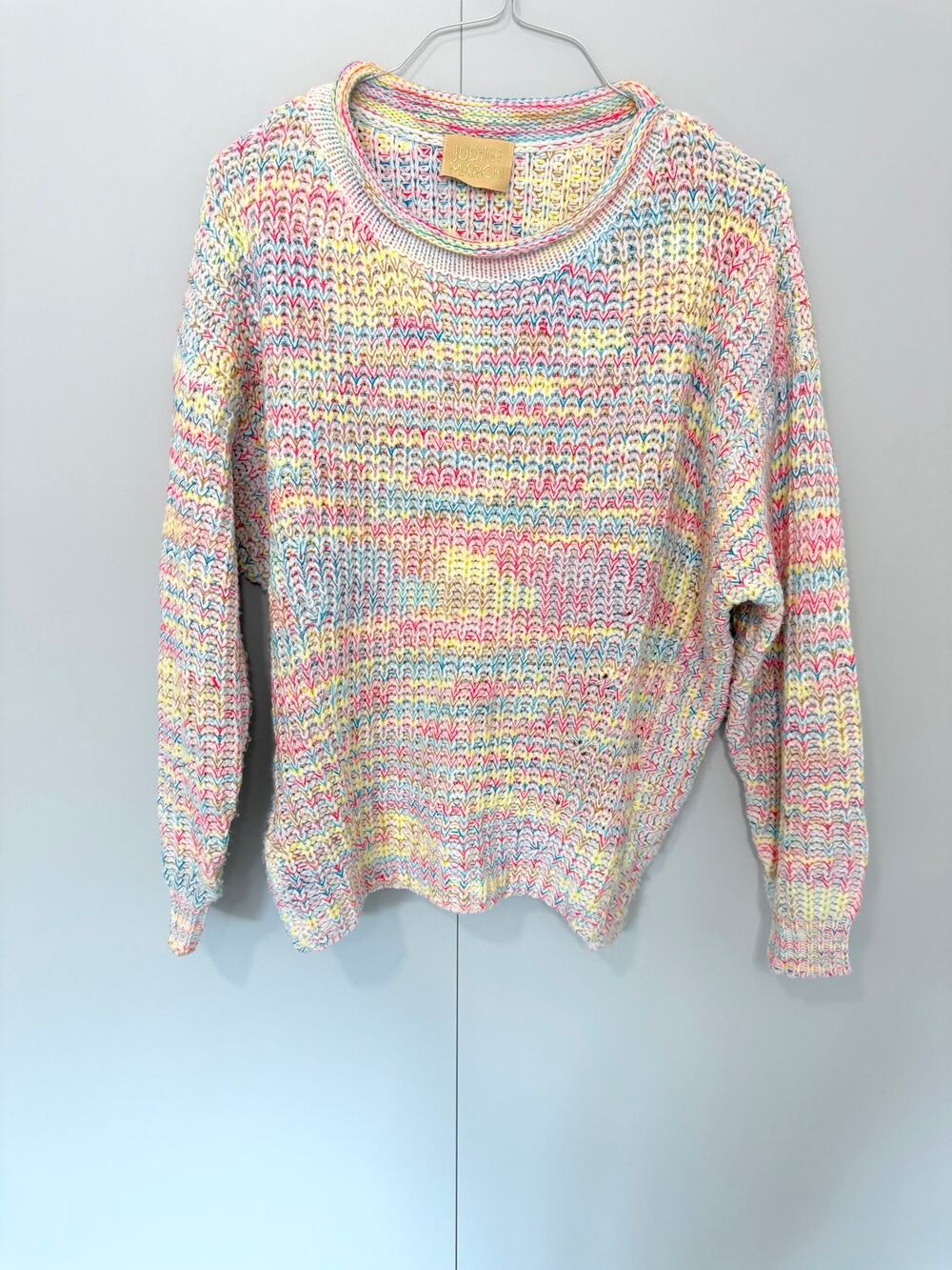 JUDITH MARCH Women's Marled Rainbow Chunky Knit Crewneck Sweater